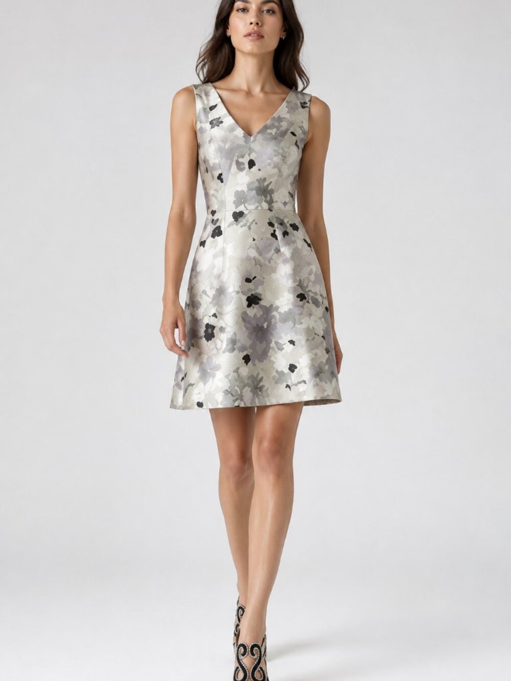 Reiss 'Melba' Metallic Jacquard A-Line Dress Grey/Silver US 2 / UK 6